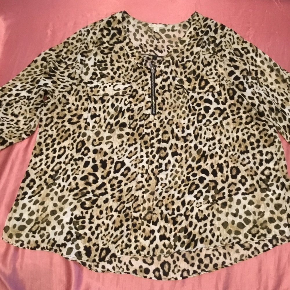 Animal Print Zipper Blouse EST 1946 XL